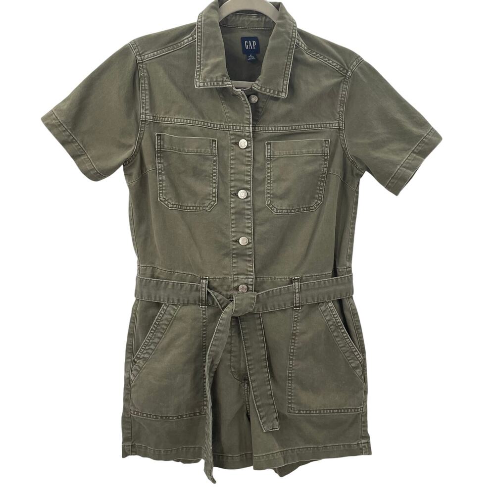 GAP 2024 M Petite Utility Romper Olive Green - Picture 4 of 10